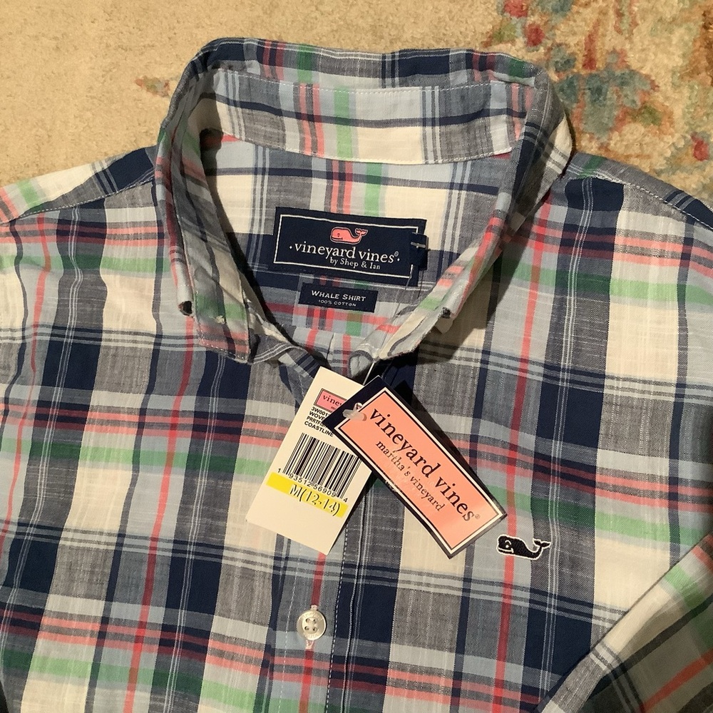 VINEYARD VINES Boys Whale Plaid Shirt Sz 12-14 - Picture 2 of 5